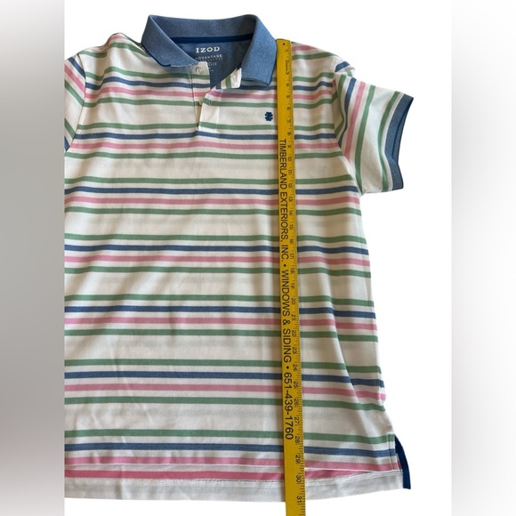IZOD Advantage Performance Pastel Stripe White Short Sleeve Polo Shirt Men's XL. - Picture 10 of 11